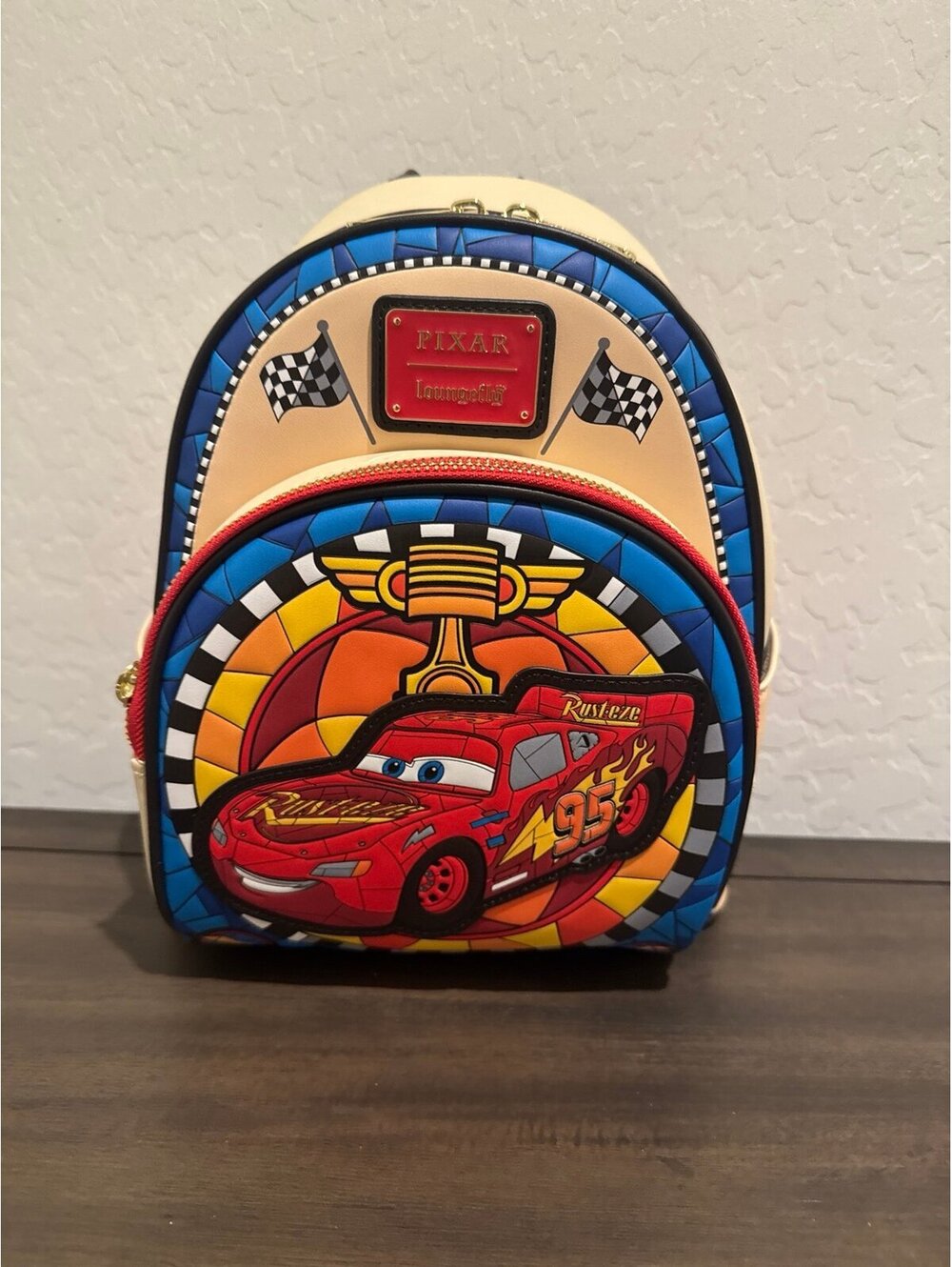 Loungefly Disney Pixar Cars Lightning McQueen Stained Glass Backpack NWT
